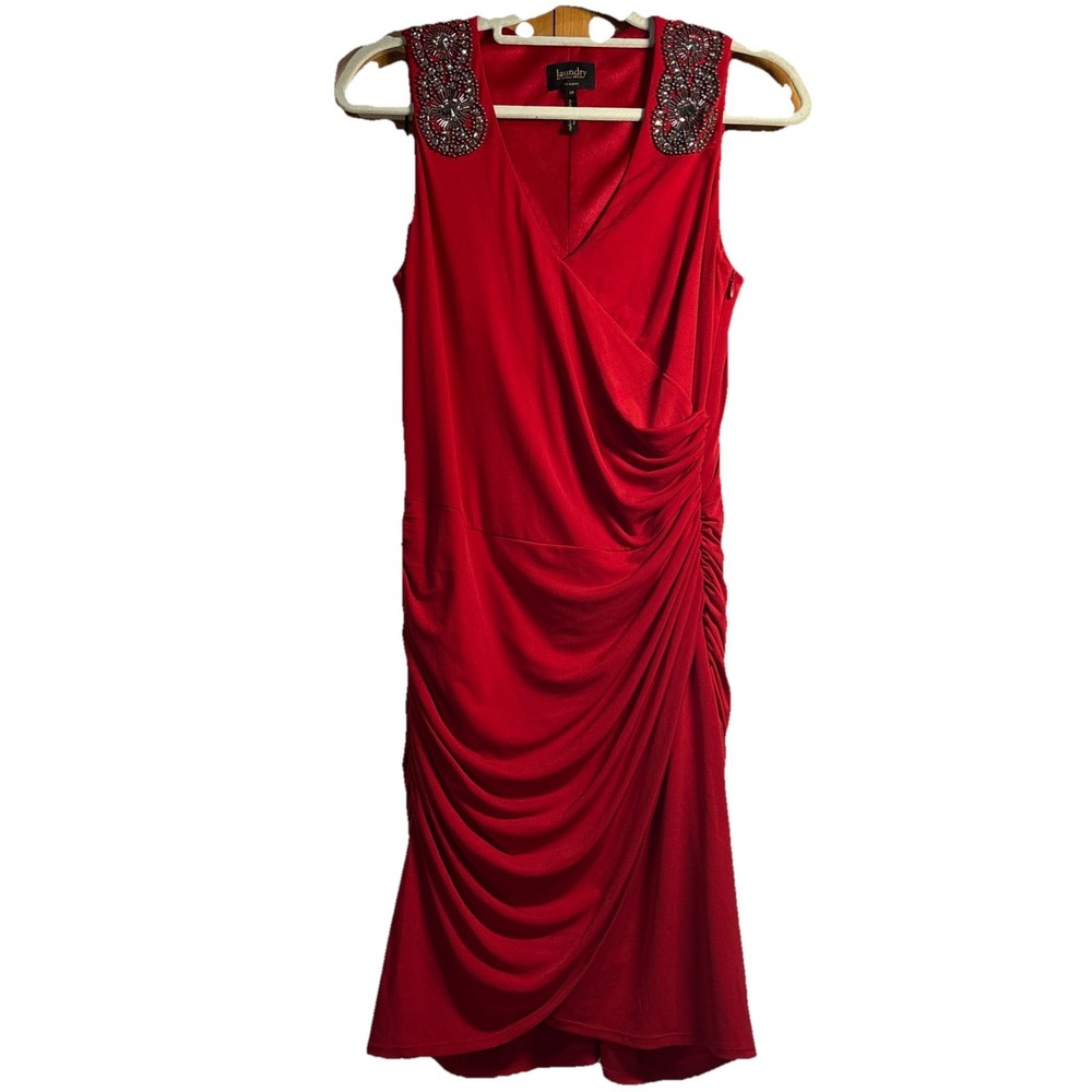 Women's 10 Laundry By Shelli Segal Bright Red Faux Wrap V Neck Cocktail Dress